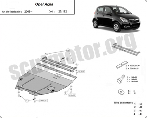 Scut Motor Metalic Opel Agila, Motorizare  1.0,1.1,1.3