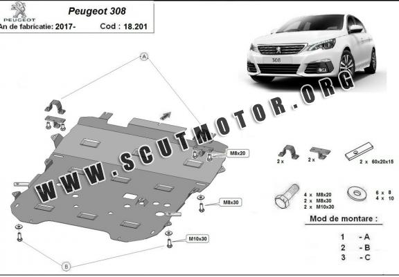 Scut motor metalic Peugeot 308