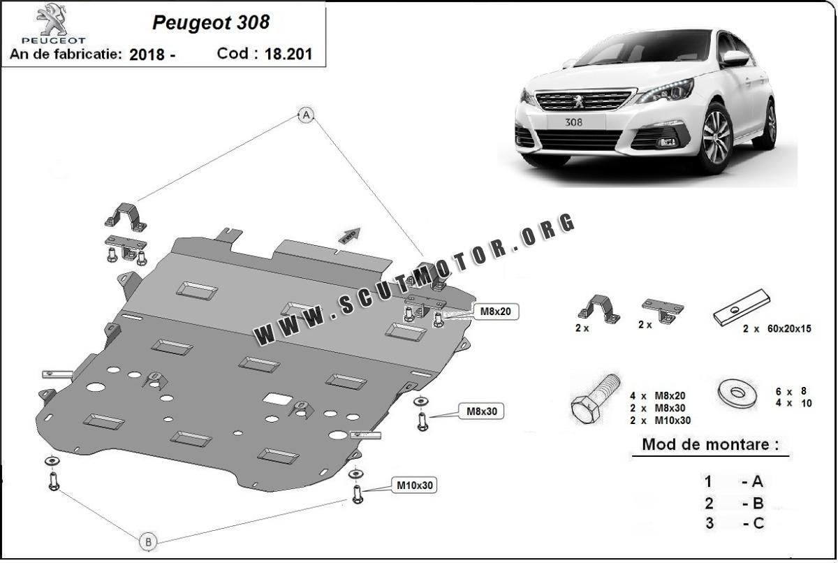 Scut motor metalic Peugeot 308